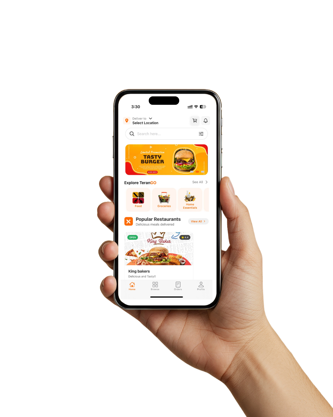 TeranGO App Interface - Food Delivery, Groceries & More