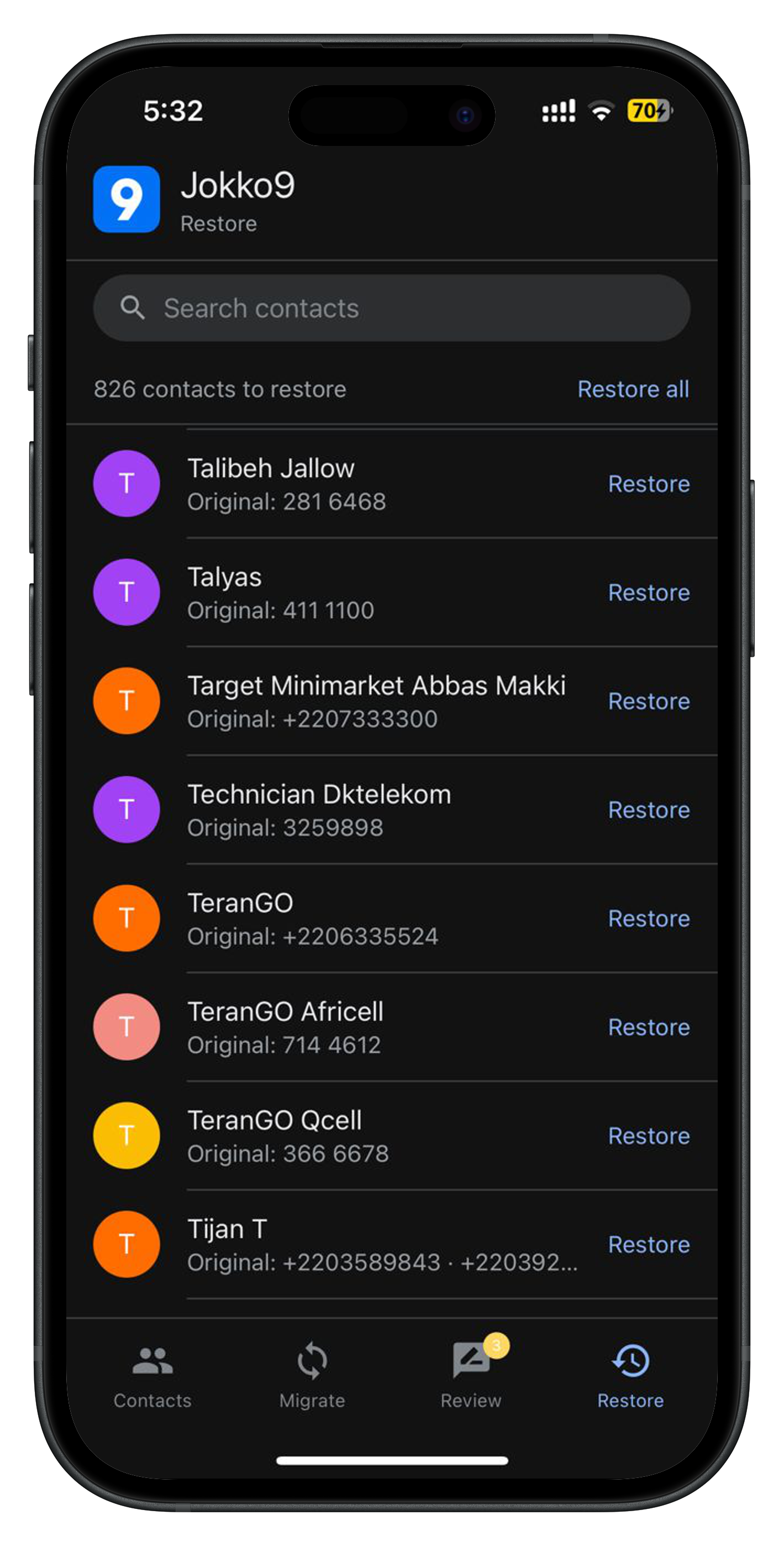 Jokko9 running on iPhone